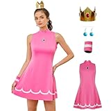 AYYOHON Prinzessin Daisy Kostüm Frauen Pfirsich Cosplay Tennis Kleid Rock Krone Ohrringe Armband...