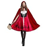 Odizli Rotkäppchen Kostüm Damen Erwachsene Prinzessin Kleid mit Red Riding Hood Mantel Umhang...