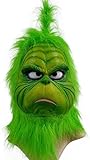 Christmas Grinch Mask Costume with Green Fur Cosplay Party Masquerade Latex Props (Mask1)