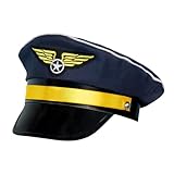 Boland 01253 - Piloten Mütze für Erwachsene, Größenverstellbar, Dunkelblau mit Gold, Kapitän,...