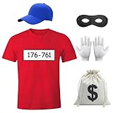 Suffolly Banditen Kostüm Set, Karneval Kostüm Herren Beagle Outfits mit Bandit Tshirt, Hut,...