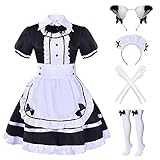 Formemory Maid Dress Cosplay Anzug 8 Pcs Damen Maid Outfit mit Kopfbedeckung für Mädchen Halloween...
