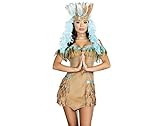 less is more Damen Kostüm Indianerin Braun/Türkis mit Federn Fasching Karneval Squaw Indianer,...