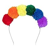 Boland 44730 - Pompon-Tiara Regenbogen, Haarreif mit mehrfarbigen Pompons, Kopfschmuck, CSD,...