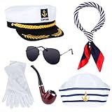 HIULLEN Kapitänsmütze Matrosenmütze, 6 PCS Kapitän Matrosen Kostüm Set, Schal, Sonnenbrille,...