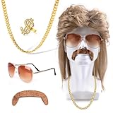 Mailfull 80er Jahre Outfit Herren 5er Set Hippie Accessoire 70er 80er Vokuhila Perücken Herren Für...