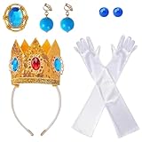 Prinzessin Peach Kostüm, 8 Stück Prinzessin Kostüme Set, mit Krone, Brosche, 4 Ohrringen, 2...