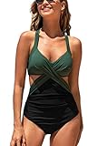 CUPSHE Damen Badeanzug Wickel Push Up Bademode Raffung Bauchweg Cut Out Einteilige Strandmode...