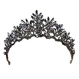 Frcolor Vintage Barock Krone Hochzeit Braut Stirnband Schwarz Kristall Tiara Kopfschmuck für Prom...