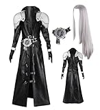 MANMICOS US-Größe Anime Sephiroth Cosplay Kostüm Herren PU Leder lange Jacke Party Anzug (klein)