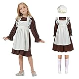 Aomig Maid Dress, Braun French Maid Outfit Viktorianisch für Mädchen, 4 Pcs Dienstmädchen Kostüm...