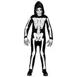 Widmann - Kinderkostüm Skelett, Overall mit Kapuze, weiß, leuchtet unter UV-Licht, Halloween...