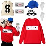 Glirop 15 Stück Panzerknacke Kostüm Set für Herren, Bankräuber Fancy Dress Kit mit Langarm...