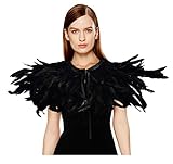 keland Gothic Feder Achselzucken Schalkragen Halskette Halloween Kostüm Epauletten (Schwarz 2)