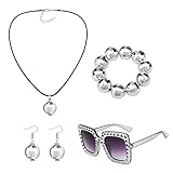 MIVAIUN 4 Stück 1970er Discokugel Spiegelkugel Schmuck Set Ohrringe Halskette Armband und Strass...