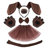 XNIVUIS 6 Stück Hunde für Kostüm Set,Include Braun Hund Ohren und Schwanz Nase Handschuhe Fliege...