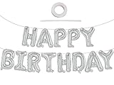 TONIFUL Silber Happy Birthday Ballons Banner Sign,16 Zoll Silver Happy Birthday Luftballon...