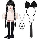 TOMIGO Wednesday Perücke mit Zubehör, lange vorgeflochtene schwarze Sythetic Perücke für...