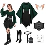 OPAEHJF 8 Stück Damen Mittelalter Kleid Traditionelles Irisches Kleid Renaissance Elfen Kostüm mit...