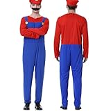 VISVIC Cosplay Kostüm Super Brothers Cosplay Kostüm, mit Cap und Schnurrbart, Halloween Karneval...