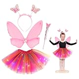 SDAOP Fee Kostüm Mädchen Kinder: Feen Schmetterling kostüme Tutu Flügel Feenkostüm Zauberstab...