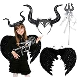 Huahuanghui Maleficent Kostüm Mädchen Kinder, Halloween Kostüm Kinder Mädchen mit Königin...