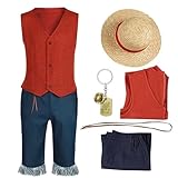Antsparty Luffy Kostüm Herren Anime Cosplay Kostüm, Live-Action Luffy Kostüm mit Strohhut...