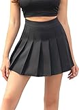 Hoerev Frauen Mädchen Kurze hohe Taille gefaltete Skater Tennis Schule Rock,Schwarz,42 / XXL