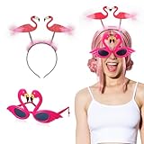 Sinmoe 2 Stück Haarreif mit Glitzer Flamingo und Flauschigen Federn Hawaiianische Lustige...