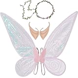 3Pcs Feenflügel Kostüm Zubehör Blumenkranz Flügel Elfenohren Erwachsene Kinder...