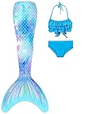 DNFUN Mädchen-Meerjungfrauenschwänze-mit Bikini-zum Schwimmen,ohne Monoflosse 3 Stück –...