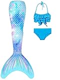 DNFUN Mädchen-Meerjungfrauenschwänze-mit Bikini-zum Schwimmen,ohne Monoflosse 3 Stück –...