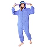Disney Stitch Onesie Damen & Teenager, Lilo und Stitch Fleece Einteiler Damen mit Kapuze & Ohren...