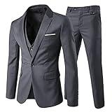 Anzug Herren Slim Fit 3 Teilig Anzüge Herrenanzug Sakko für Hochzeit Business Grau XL