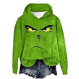 Grinch Pullover Weihnachten Hoodie Damen Weihnachtspullover 3D Druck Lustig Kapuzenpullover Grün...