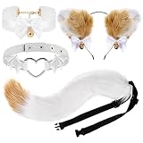 XEPST Katze Cosplay Kostüm Set, Schwanz und Ohren Set Faux Furry Fox Wolf Tail Kit mit Langer...