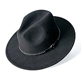 besbomig Fedora Hut Damen Breite Krempe Filzhut Herren Jazz Cap mit Lederband Unisex Trilby Outdoor...