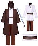 Jedi Kostüm für Herren mit Blau Lightsaber, Obi Wan Kenobi Tunika Kapuzenmantel Outfit Umhang mit...