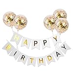 Meowoo Banner Happy Birthday Girlande mit 5 Goldenen Latexballons, Geburtstag Deko Zubehör Party...