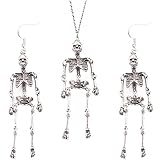 truee 3 Stück Skelett-Ohrringe, Skelett Halskette, Silber Skelett Halskette Punk Stil, für...