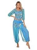 iiniim Damen Bauchtanz Kostüm Langarm Tops + Haremhose Orientalische Indische Bauchtänzerin...