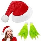 Scinzene Grinch Weihnachtsmütze und Handschuhe Set - Grinch Kostüm Accessoires für Weihnachten,...