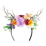 MIMIKRY Diadem mit bunten Blumen und Zweigen Elfe Fee Kostüm-Zubehör Haarreif Kopfschmuck Mutter...