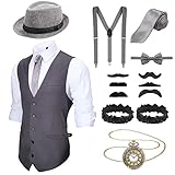 Blulu 1920er Herren Zubehör Gatsby Gangster Kleidung Kostüm Halloween Cosplay Outfit mit Weste...
