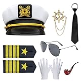 Winric Kapitän Matrose Kostüm Zubehör Set, 7 Stück Herren Ideal Kapitänsmütze Kostüm, Mütze...
