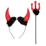 Boland 74433 - Kostümset Teufel, Set aus Haarreif mit Hörnern und Dreizack (30 cm), Schwarz-Rot...