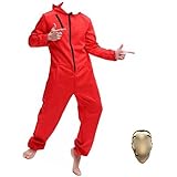 Yigoo Karneval Halloween Bankräuber Fasching Kostüm Overall mit Maske Cosplay für Herren, Damen...