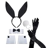 PMELCXD Damen Bunny Zubehör Set Hasenohren Stirnband Kragen Fliege Kostüm Manschetten Hasenschwanz...