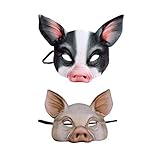 Amosfun 2 Stücke Halbes Gesicht Tier Maske Schwein Maske für Party Festival Halloween Maskerade...