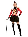 Deluxe Ringmaster Lady Costume, Red, with Jacket, Mock Shirt, Skirt & Headband, (M)